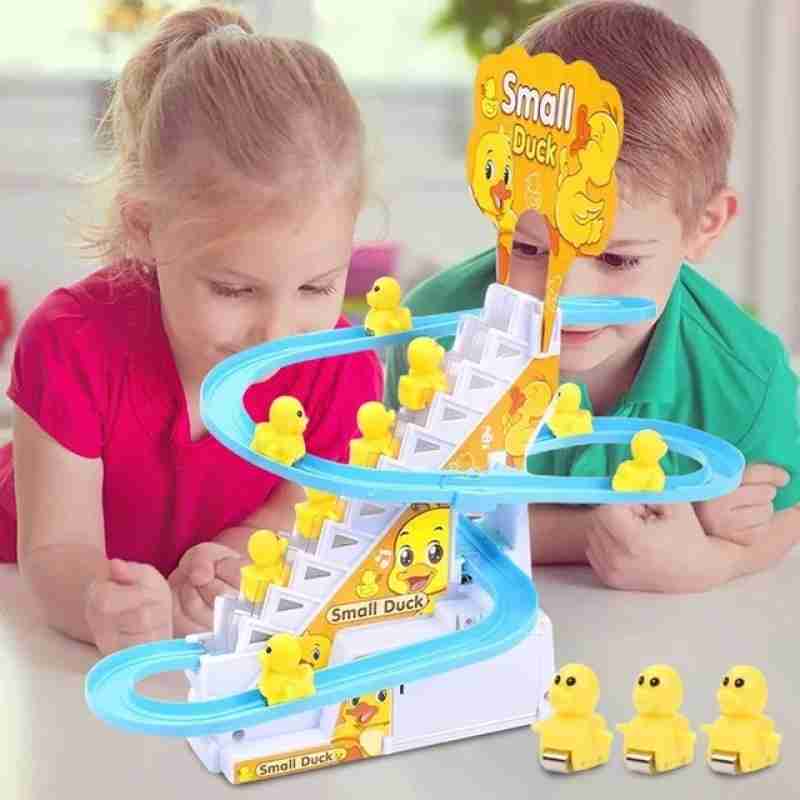 Children Toy Duck DIY Rail Racing Track Small Duck Climbing Stairs Toy Electric Car Staircase Music Educational Toy for Kid