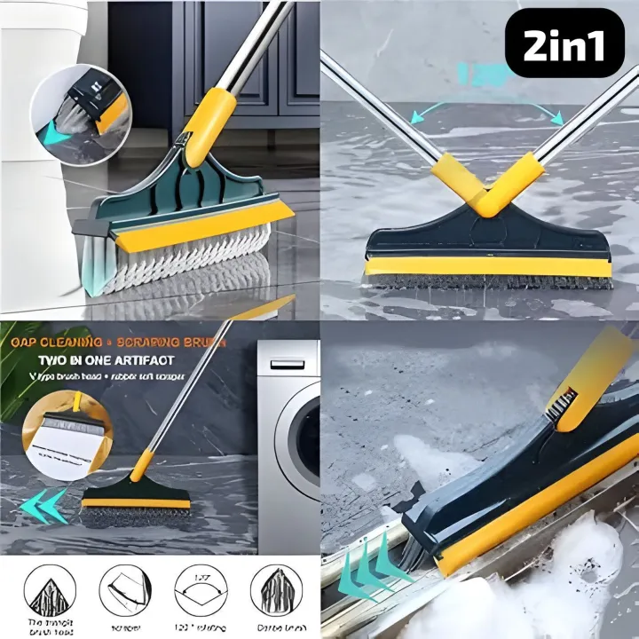 2in1 Viper Brush Bathroom Corner Broom V-Shaped Floor Scrub Brush with Long Handle, Bathroom Shower Cleaning Brush Magic Broom Brush 120°Rotating Removable Brush Head for Bathroom, Tiles, Removable Wiper for rooms and windows