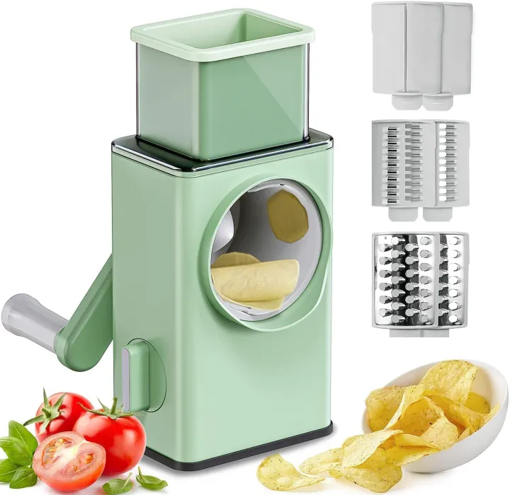 Rotary Drum Cutter and Slicer, 3 in 1 Manual Vegetable Cutter Slicer and Peeler, Fruit and Vegetable Cutter and Chopper, for Cucumber, Carrot, Potato and Cheese